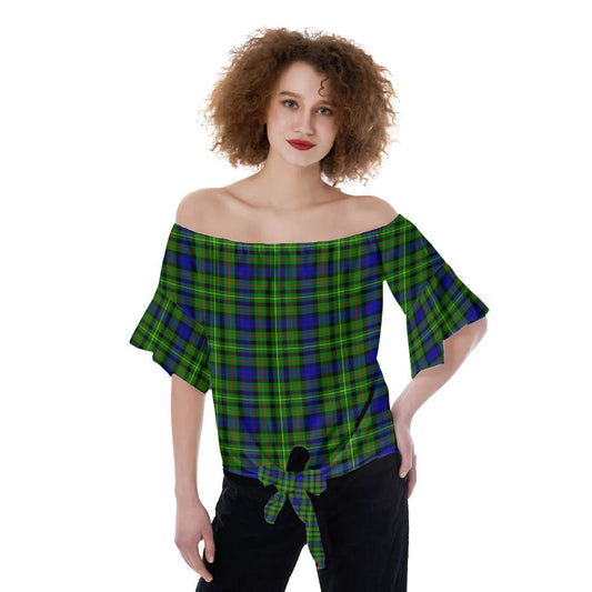 Rollo Modern Tartan Plaid Off-Shoulder Blouse