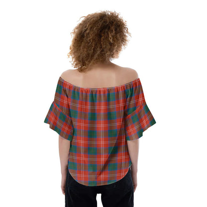 Chisholm Ancient Tartan Plaid Off-Shoulder Blouse