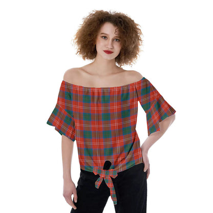 Chisholm Ancient Tartan Plaid Off-Shoulder Blouse