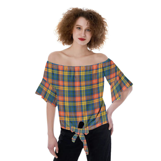 Buchanan Ancient Tartan Plaid Off-Shoulder Blouse