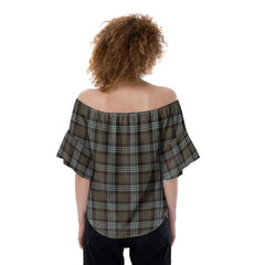 Stewart Old Weathered Tartan Plaid Off-Shoulder Blouse