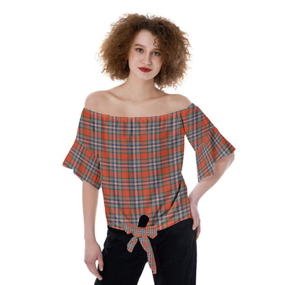 MacFarlane Ancient Tartan Plaid Off-Shoulder Blouse