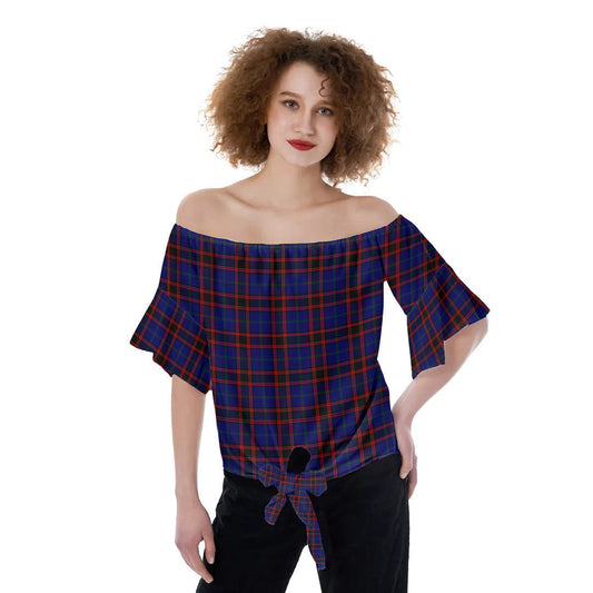 Home Modern Tartan Plaid Off-Shoulder Blouse