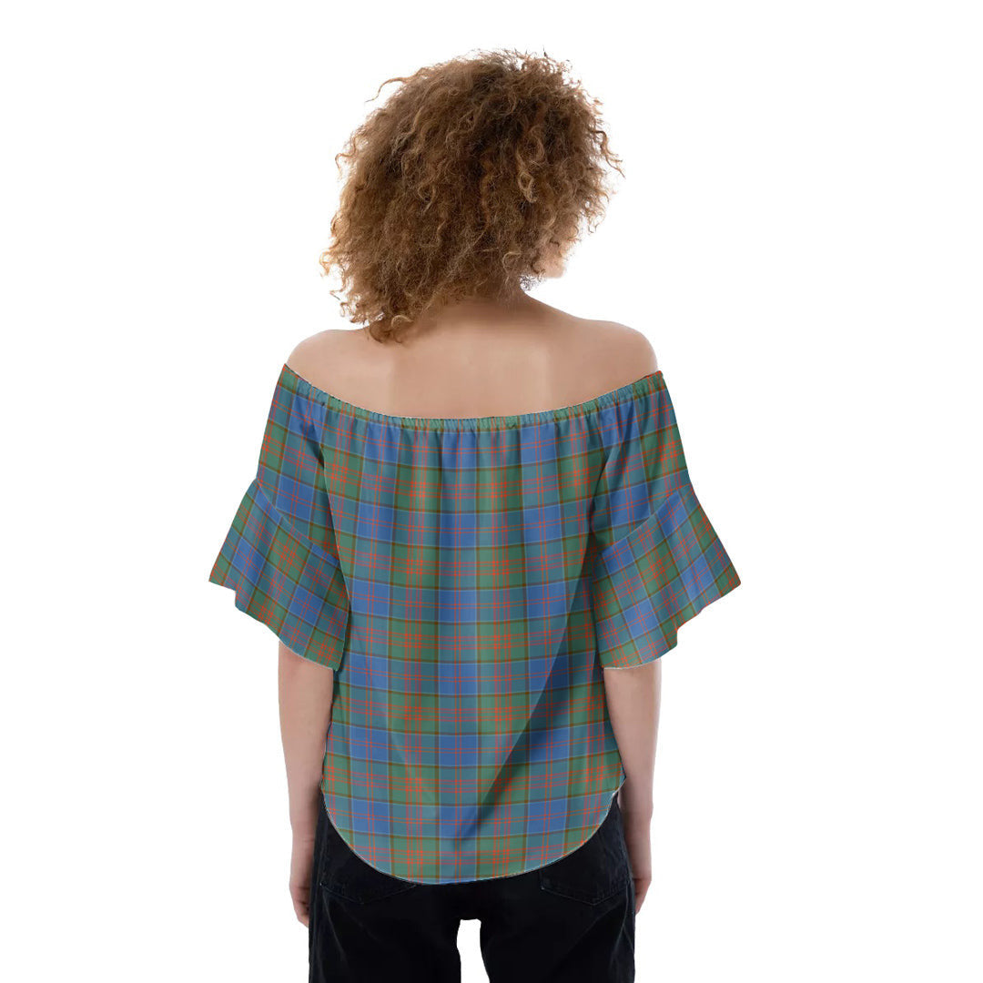 Stewart of Appin Hunting Ancient Tartan Plaid Off-Shoulder Blouse