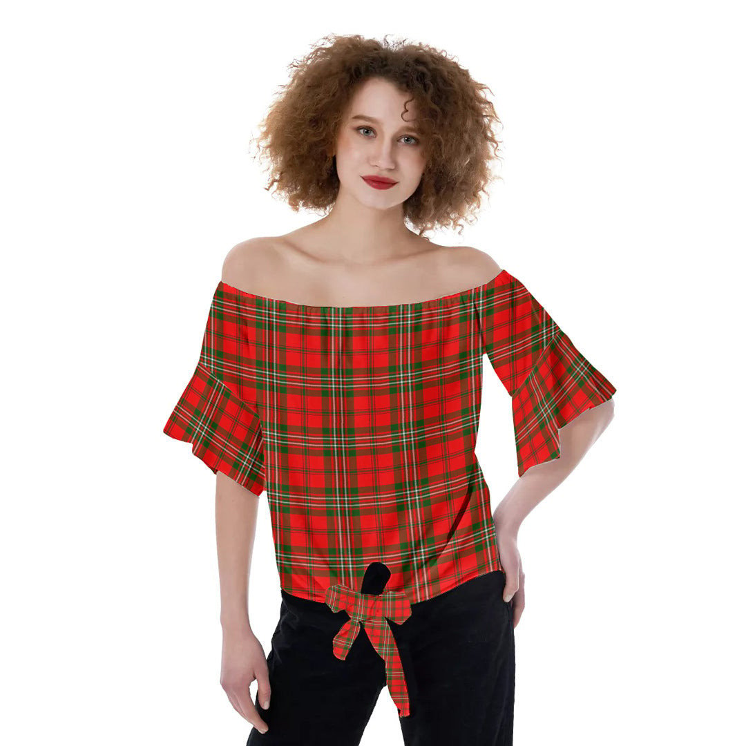 SCOTT MODERN Tartan Plaid Off-Shoulder Blouse