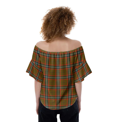 Seton Hunting Modern Tartan Plaid Off-Shoulder Blouse