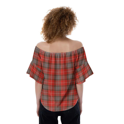 Fraser Weathered Tartan Plaid Off-Shoulder Blouse