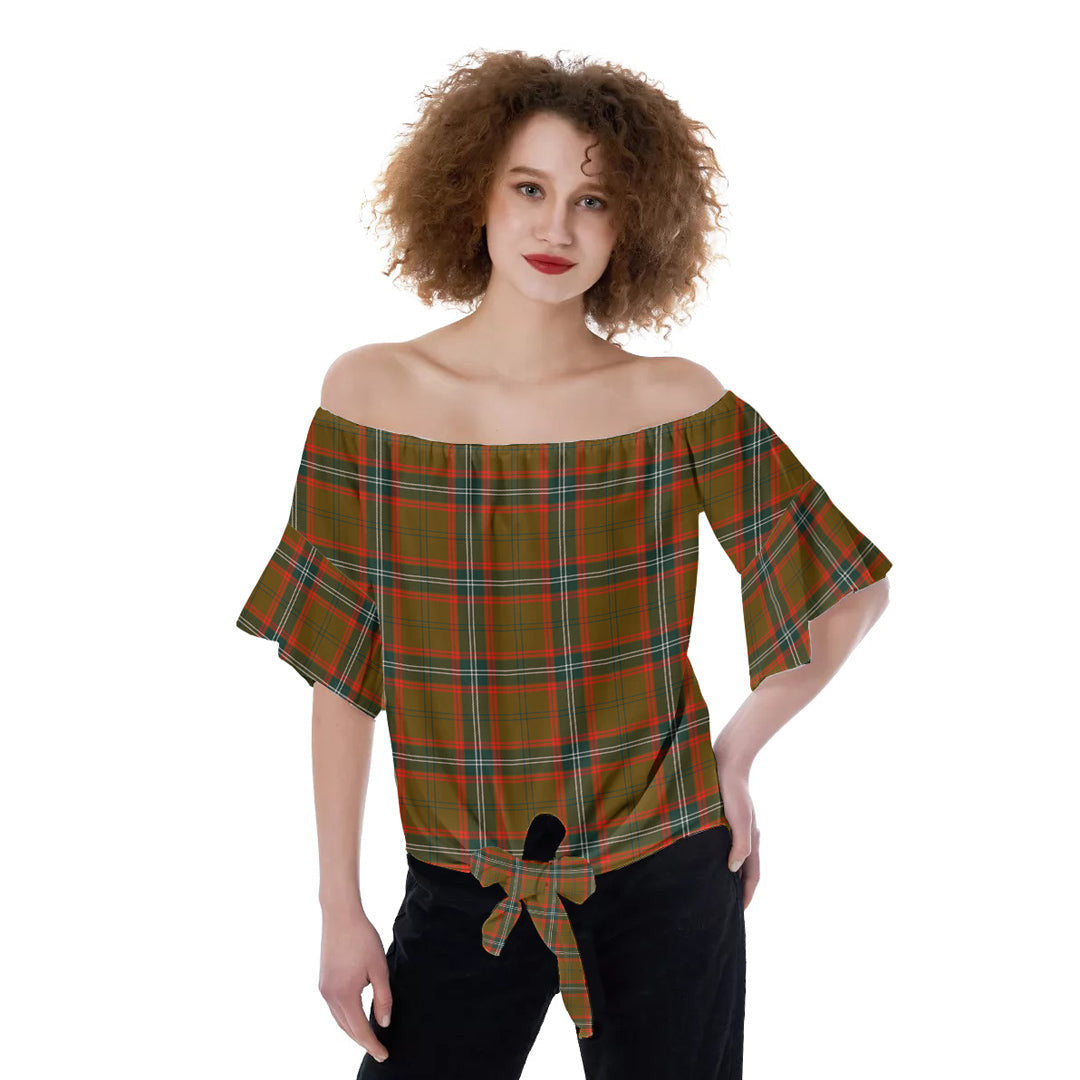 Seton Hunting Modern Tartan Plaid Off-Shoulder Blouse