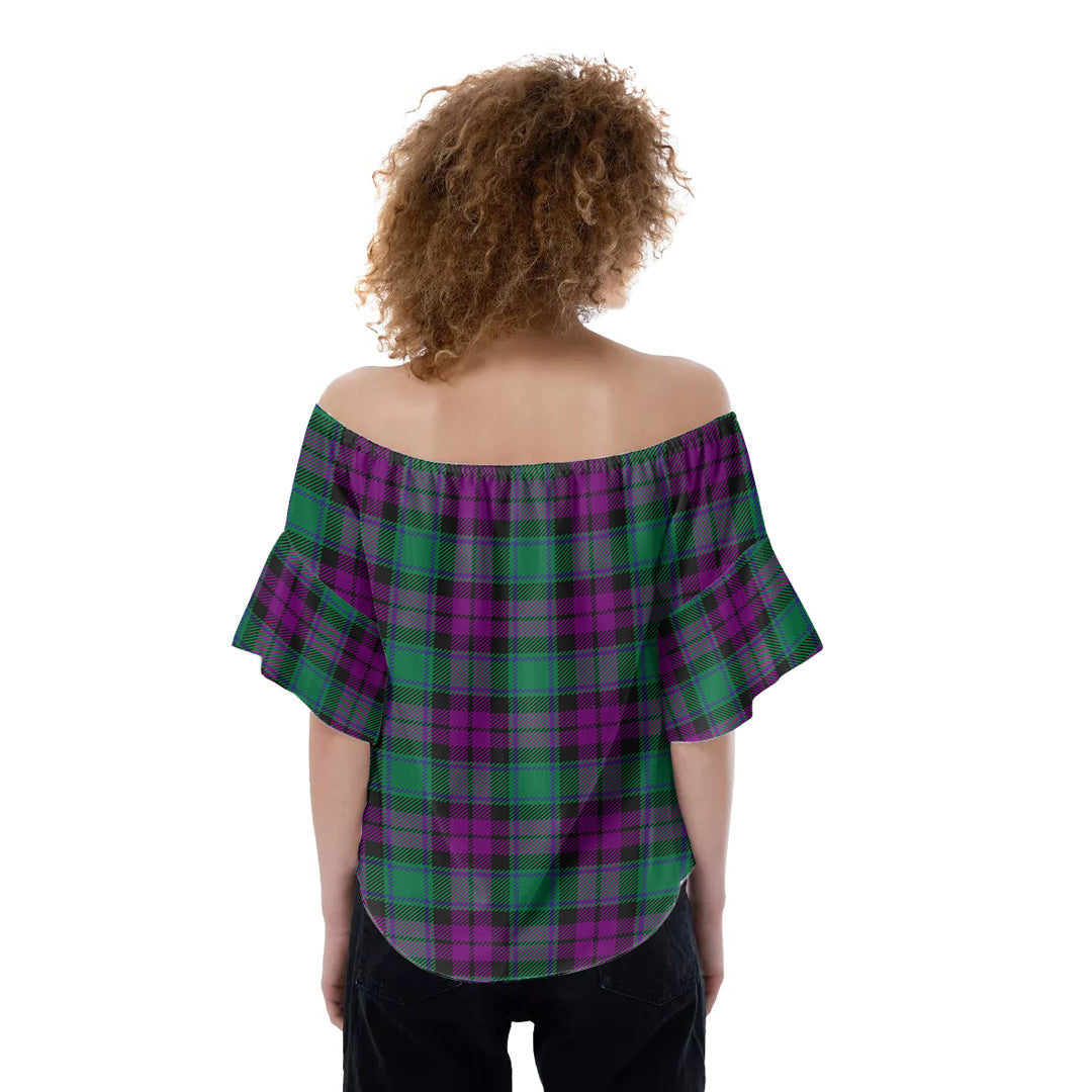 MacArthur Milton Tartan Plaid Off-Shoulder Blouse