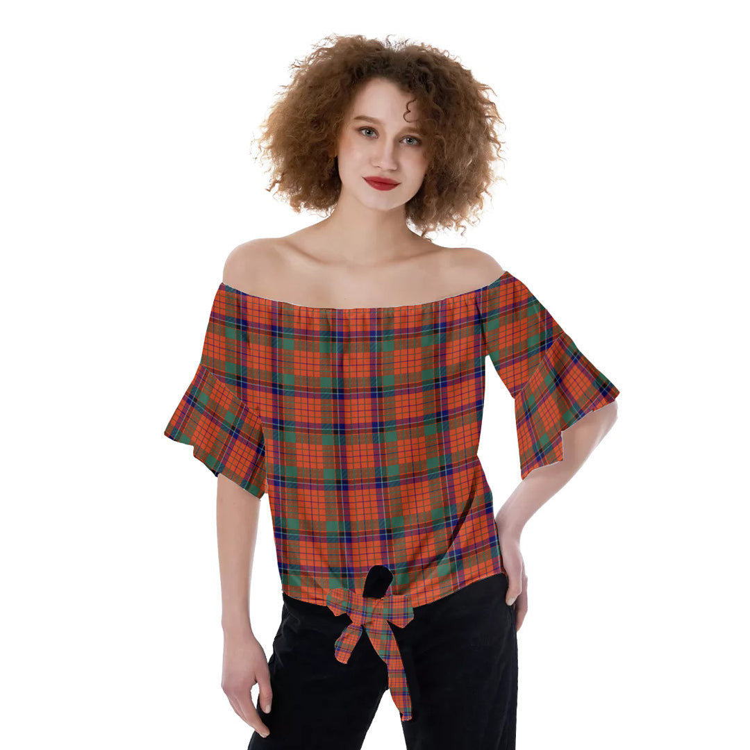 Nicolson Ancient Tartan Plaid Off-Shoulder Blouse