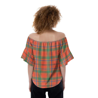 Munro Ancient Tartan Plaid Off-Shoulder Blouse