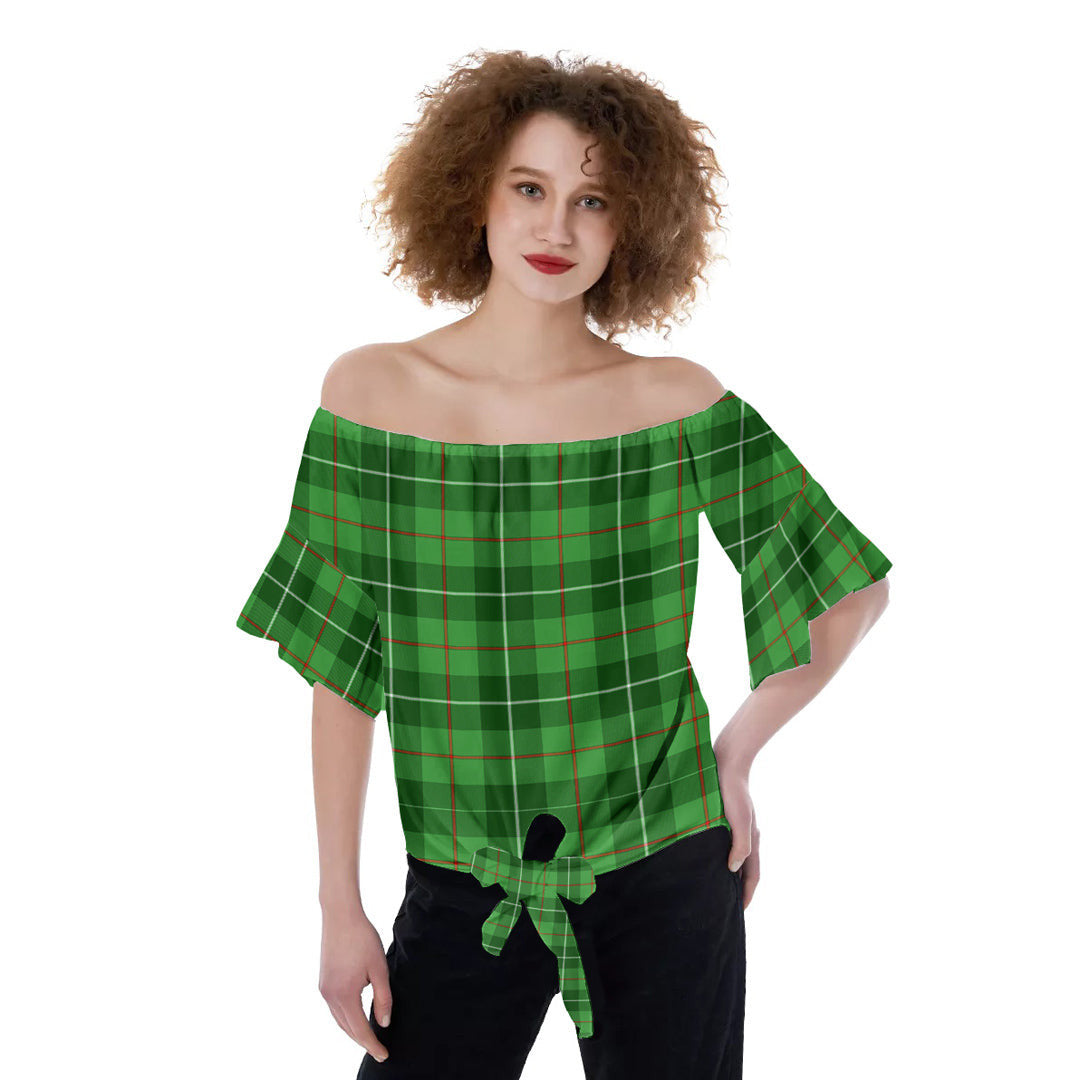 Galloway District Tartan Plaid Off-Shoulder Blouse