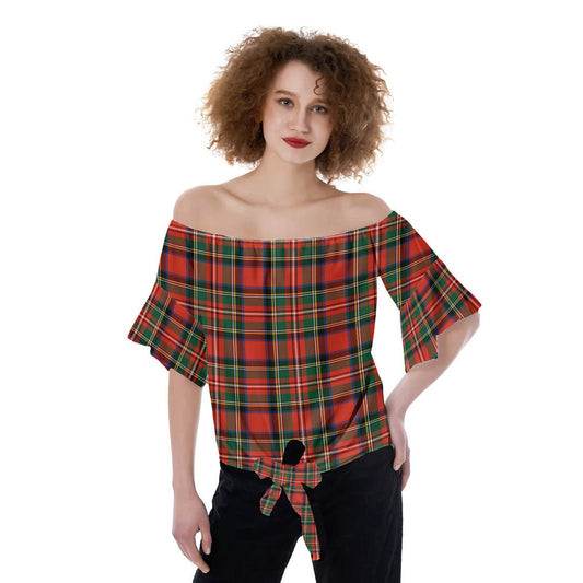 Stewart Royal Modern Tartan Plaid Off-Shoulder Blouse