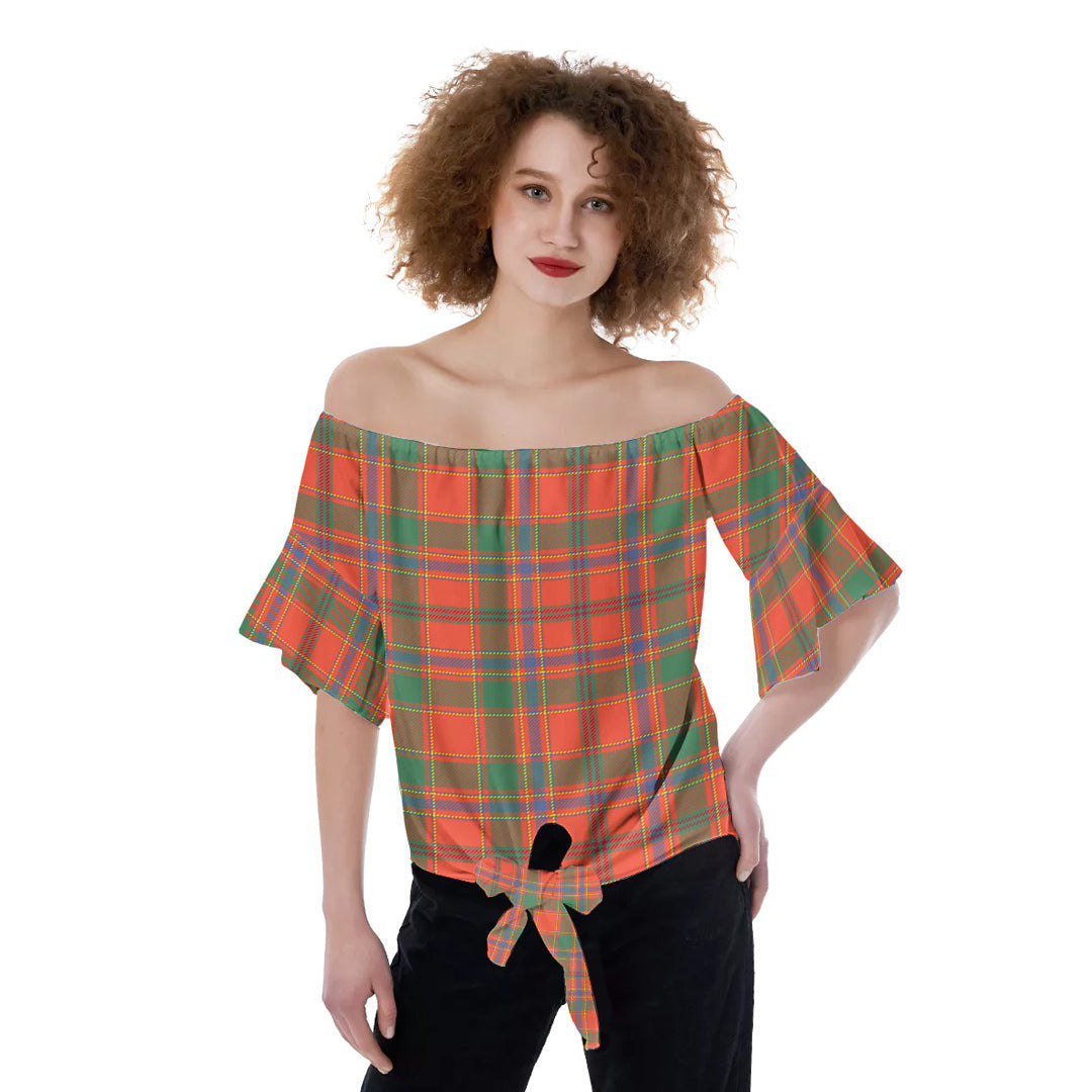 Munro Ancient Tartan Plaid Off-Shoulder Blouse