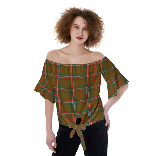 SCOTT BROWN MODERN Tartan Plaid Off-Shoulder Blouse