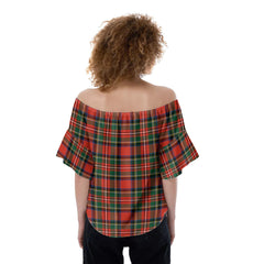 Stewart Royal Modern Tartan Plaid Off-Shoulder Blouse