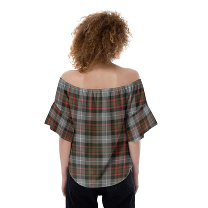 MacRae Hunting Weathered Tartan Crest Off-Shoulder Blouse