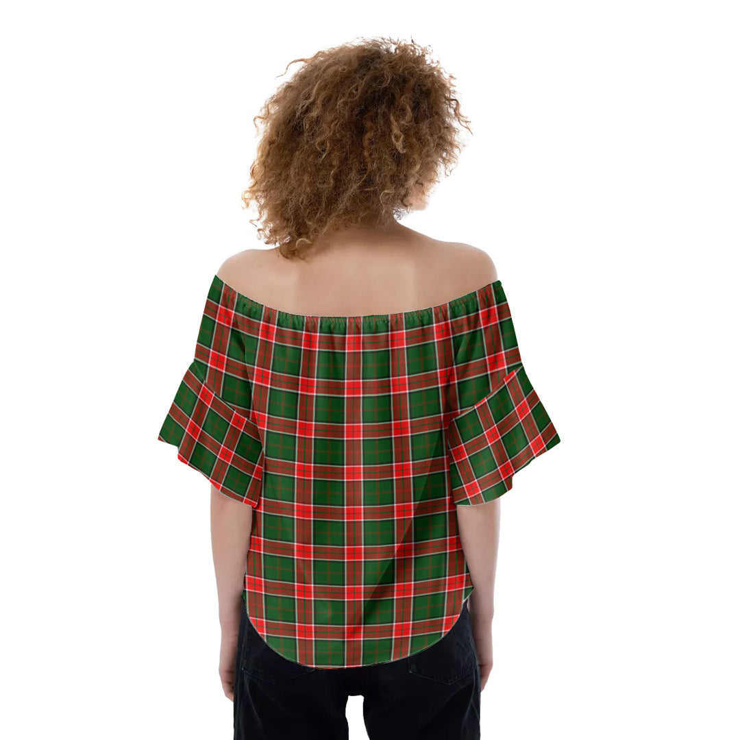 Pollock Modern Tartan Crest Off-Shoulder Blouse