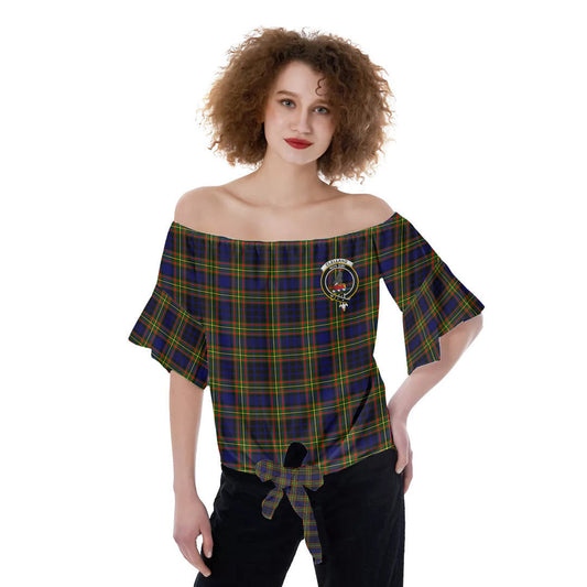 Clelland Modern Tartan Crest Off-Shoulder Blouse