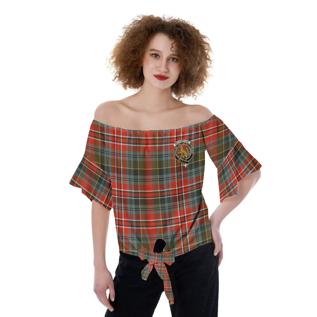 MacPherson Weathered Tartan Crest Off-Shoulder Blouse