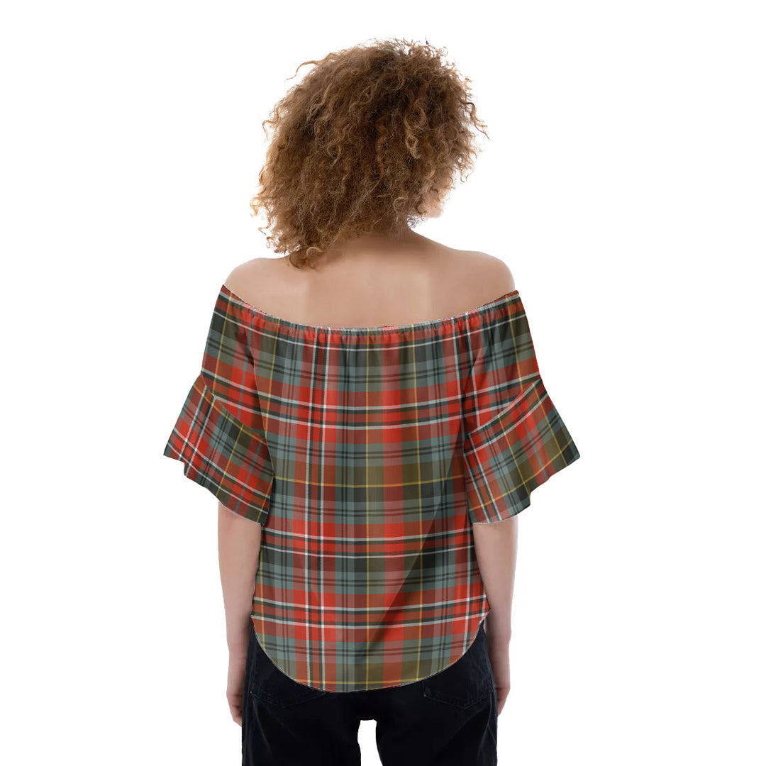 MacPherson Weathered Tartan Crest Off-Shoulder Blouse