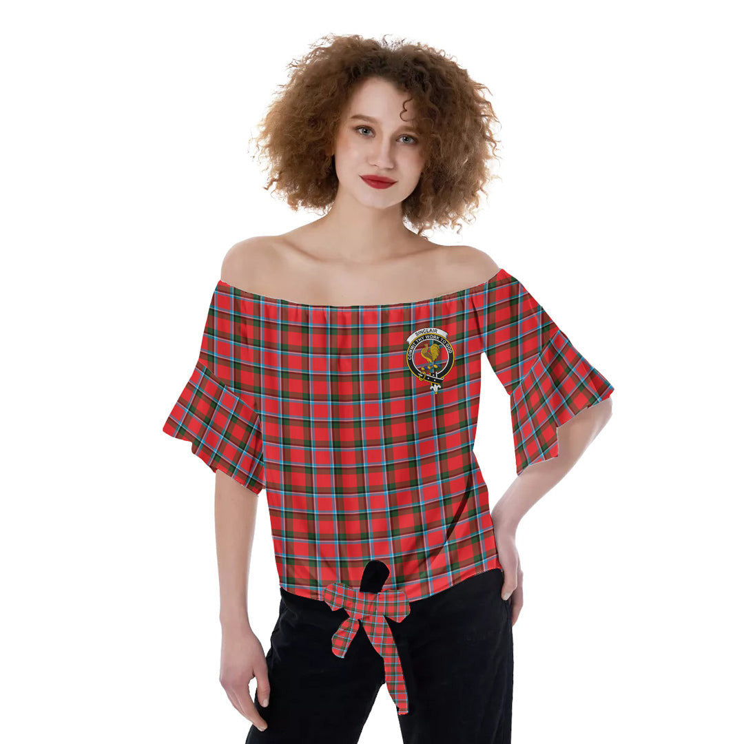 Sinclair Modern Tartan Crest Off-Shoulder Blouse