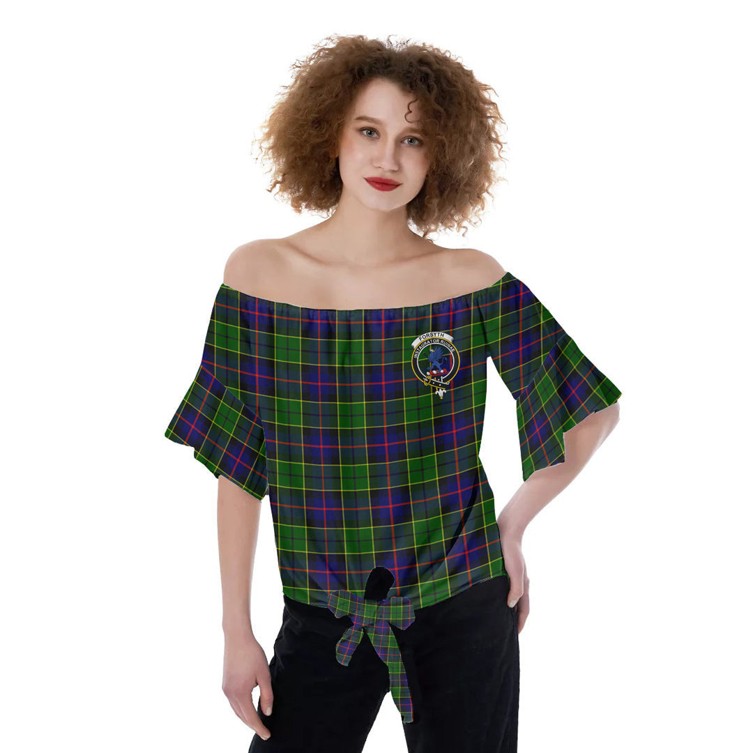 Forsyth Modern Tartan Crest Off-Shoulder Blouse