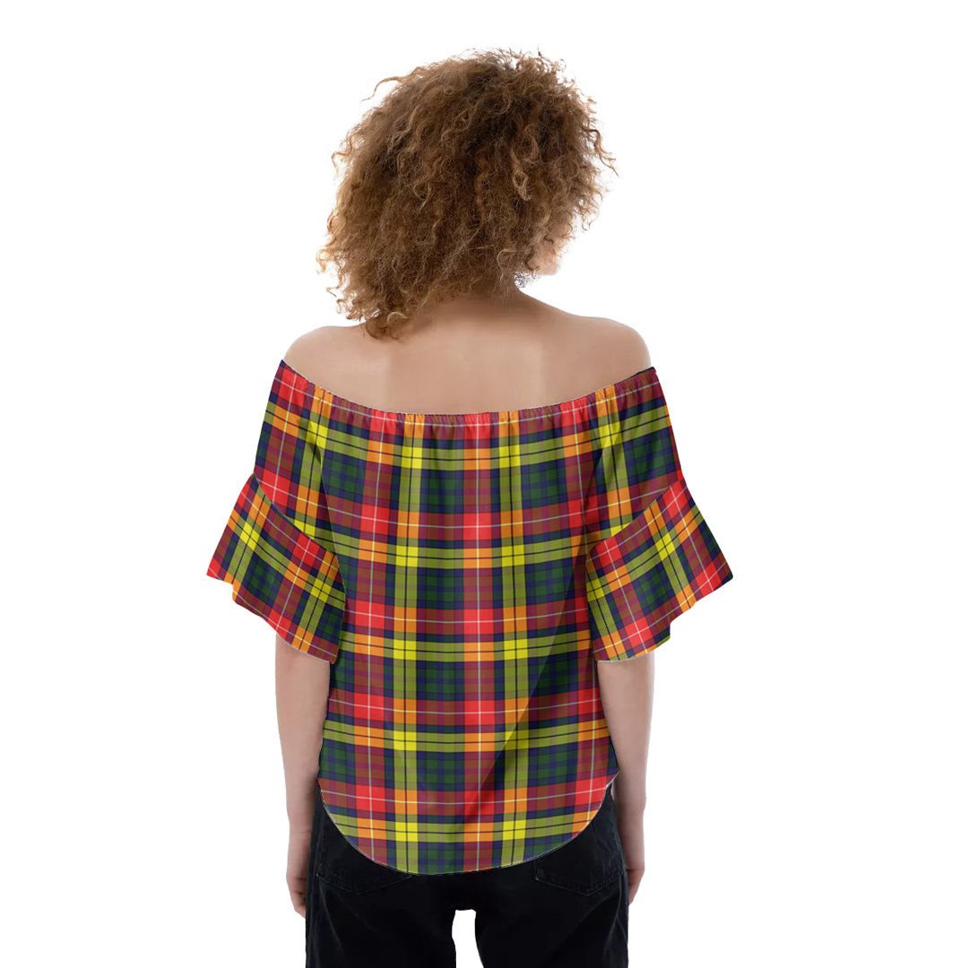 Buchanan Modern Tartan Crest Off-Shoulder Blouse