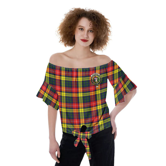 Buchanan Modern Tartan Crest Off-Shoulder Blouse