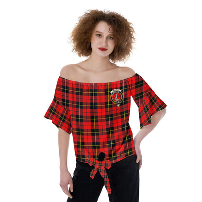 Wallace Hunting Red Tartan Crest Off-Shoulder Blouse