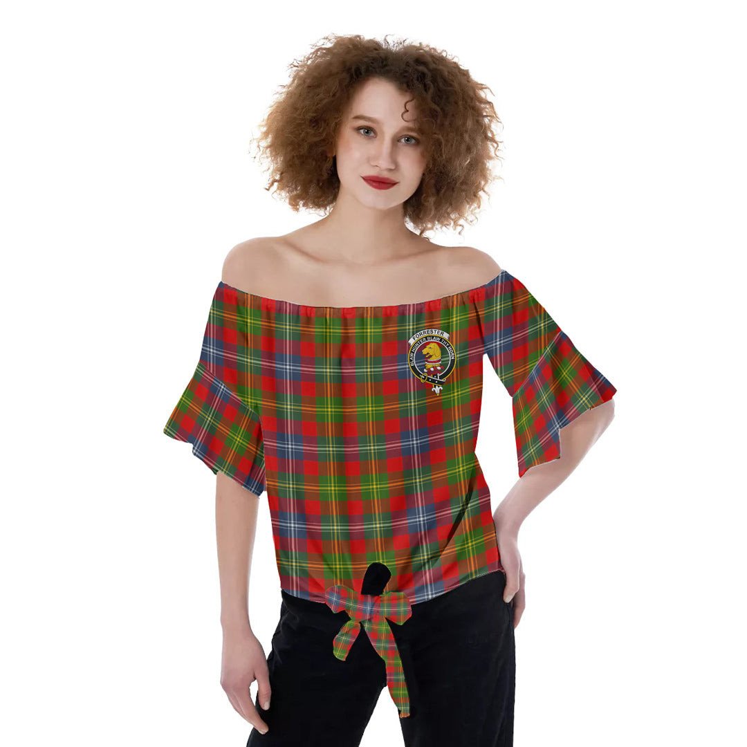 Forrester Tartan Crest Off-Shoulder Blouse