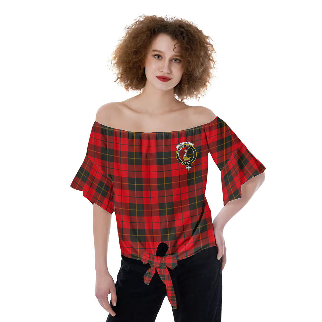 Wallace Weathered Tartan Crest Off-Shoulder Blouse