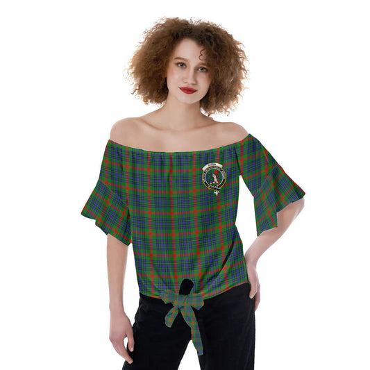 Aiton Tartan Crest Off-Shoulder Blouse