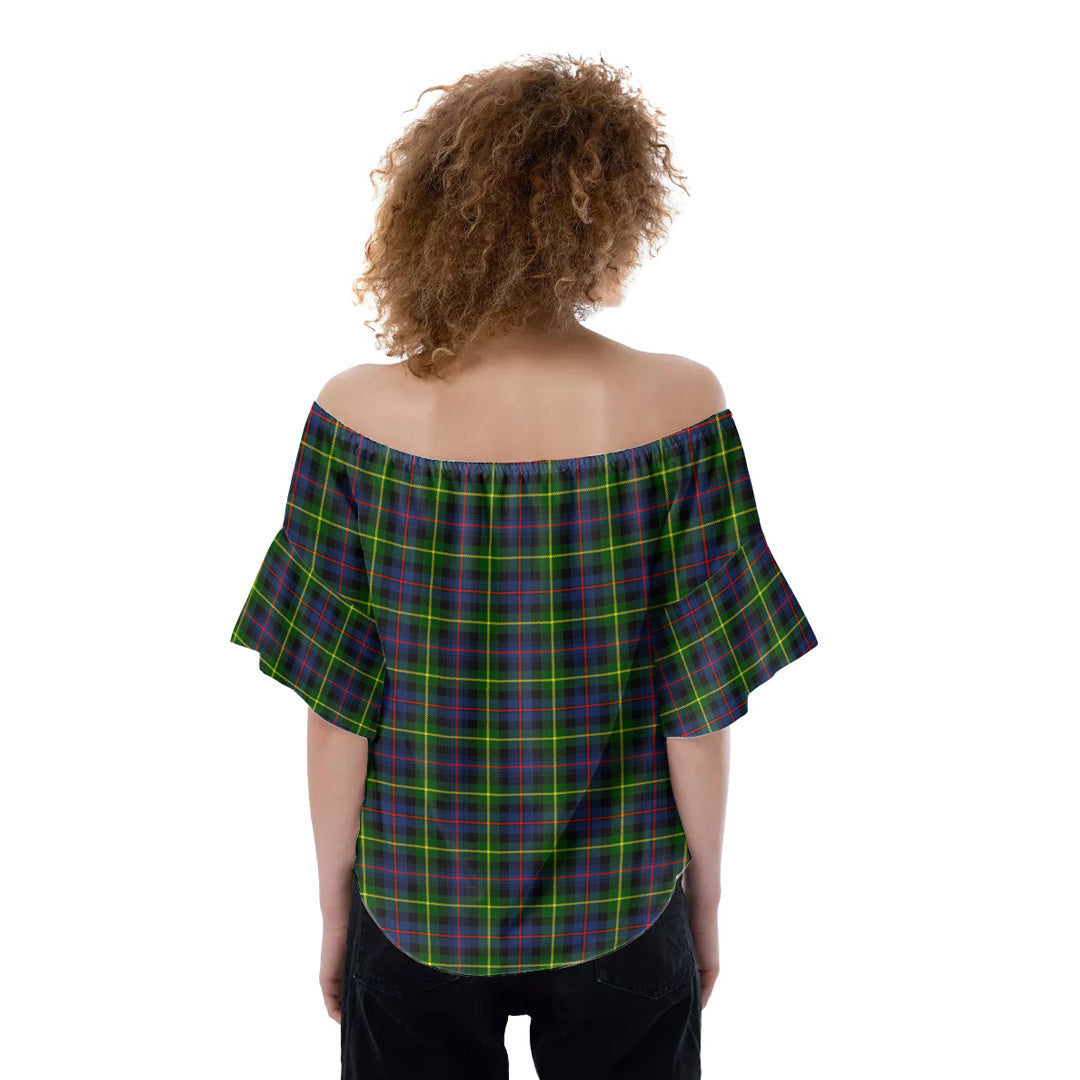 Farquharson Modern Tartan Crest Off-Shoulder Blouse