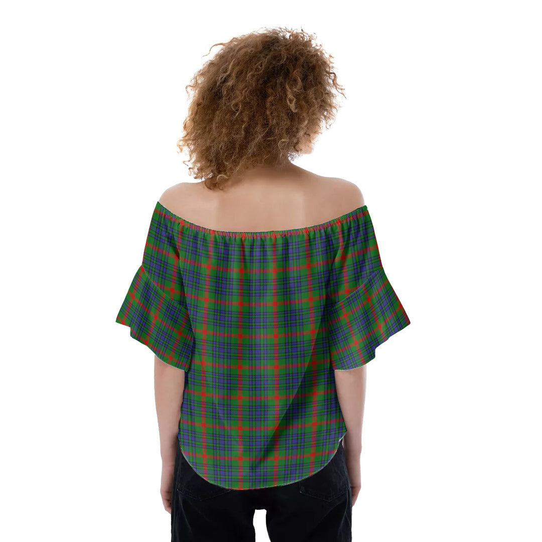 Aiton Tartan Crest Off-Shoulder Blouse