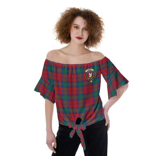 Lindsay Modern Tartan Crest Off-Shoulder Blouse