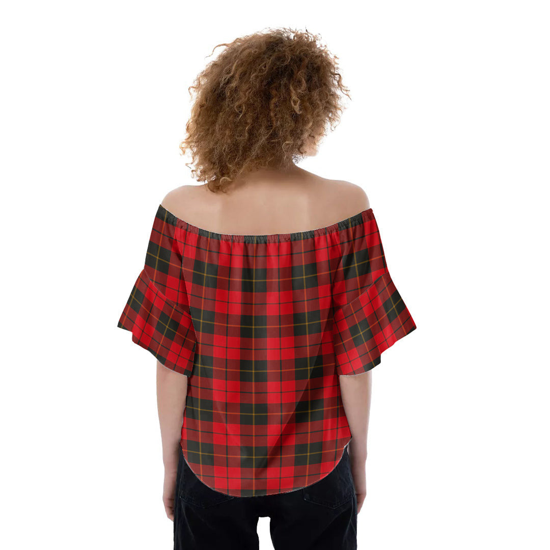 Wallace Weathered Tartan Crest Off-Shoulder Blouse