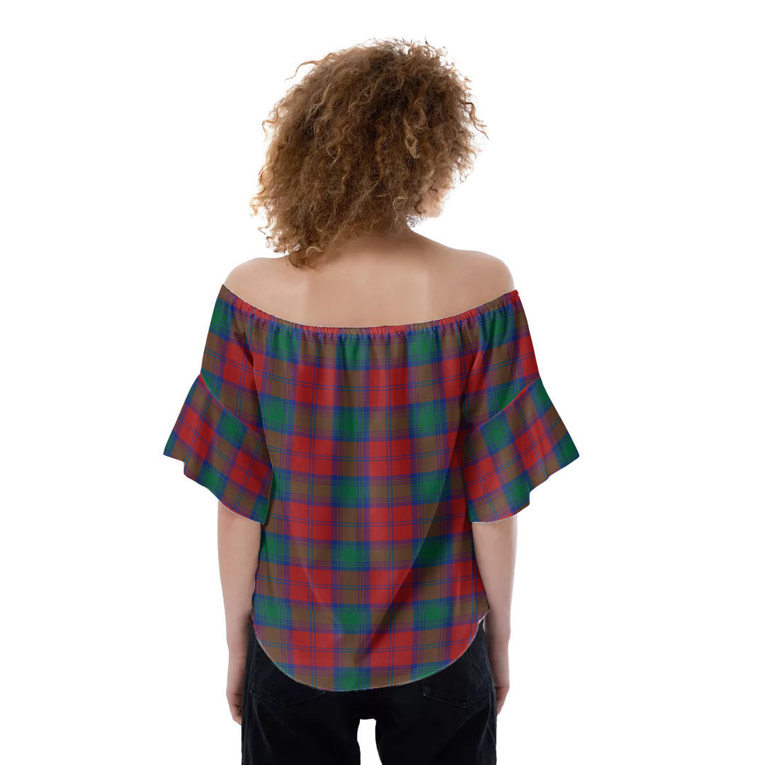 Lindsay Modern Tartan Crest Off-Shoulder Blouse