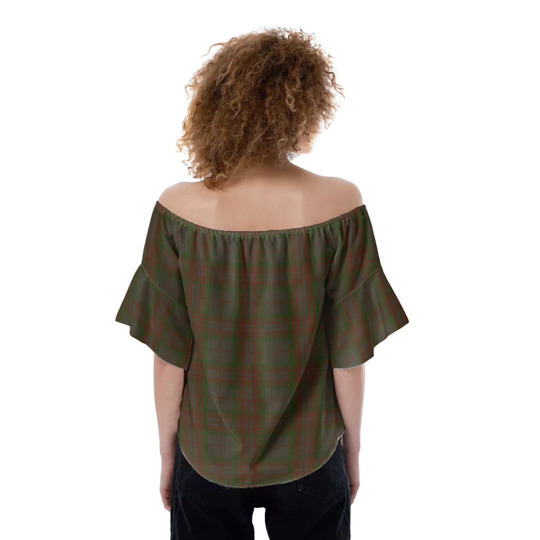 Gray Tartan Crest Off-Shoulder Blouse