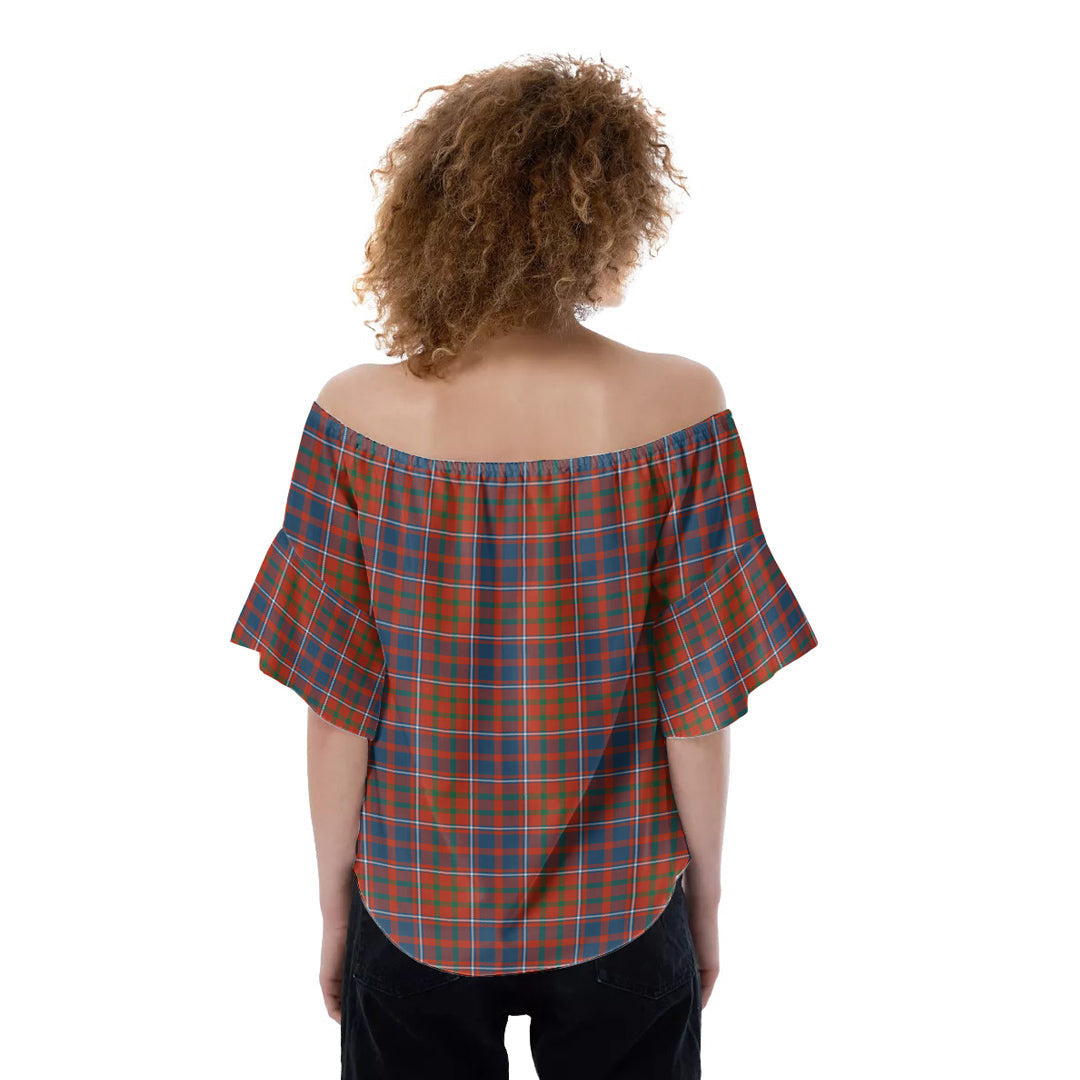 Cameron of Lochiel Ancient Tartan Crest Off-Shoulder Blouse