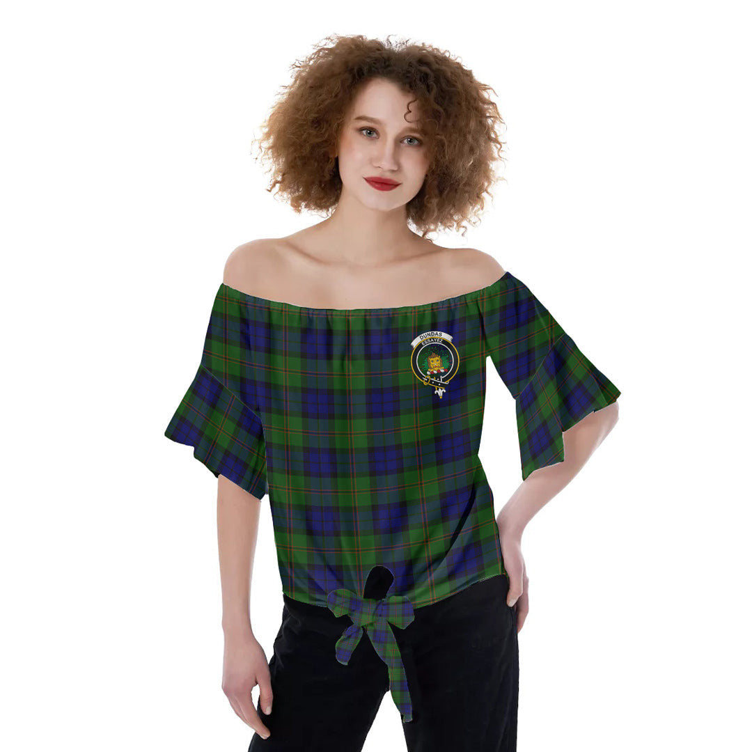 Dundas Modern Tartan Crest Off-Shoulder Blouse