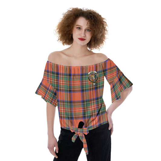 Stewart Royal Ancient Tartan Crest Off-Shoulder Blouse