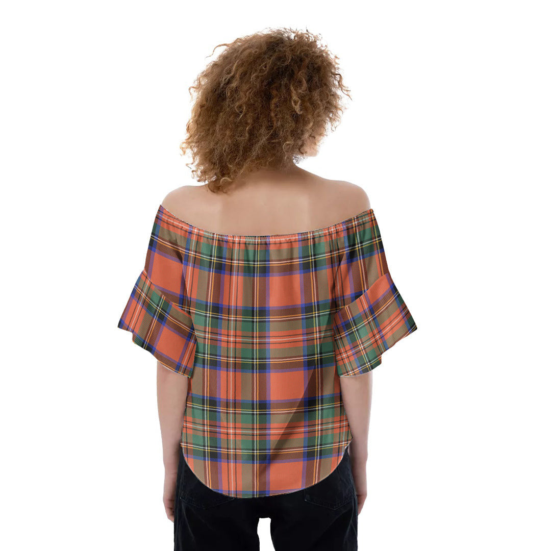 Stewart Royal Ancient Tartan Crest Off-Shoulder Blouse