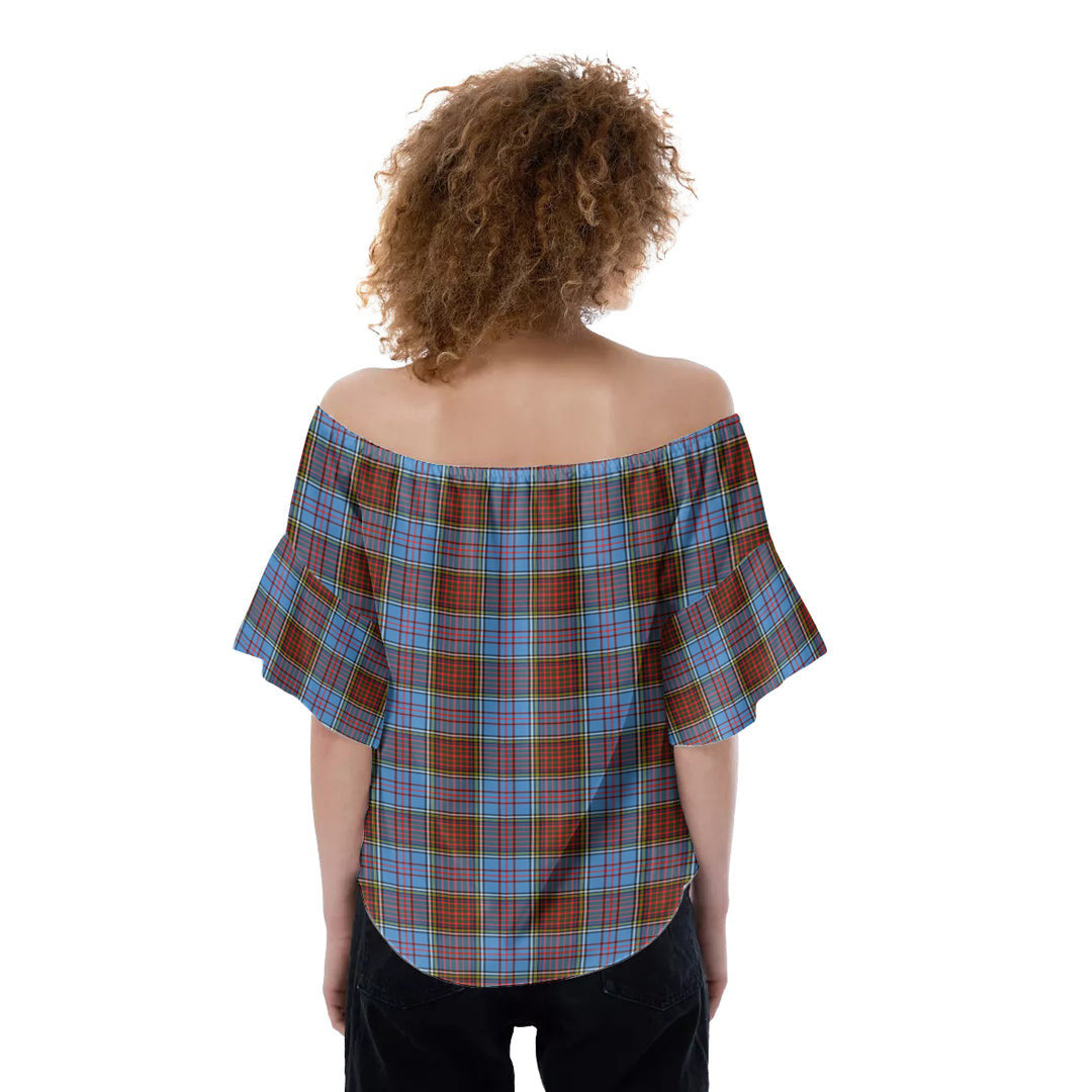 Anderson Modern Tartan Crest Off-Shoulder Blouse