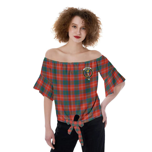 Chisholm Ancient Tartan Crest Off-Shoulder Blouse