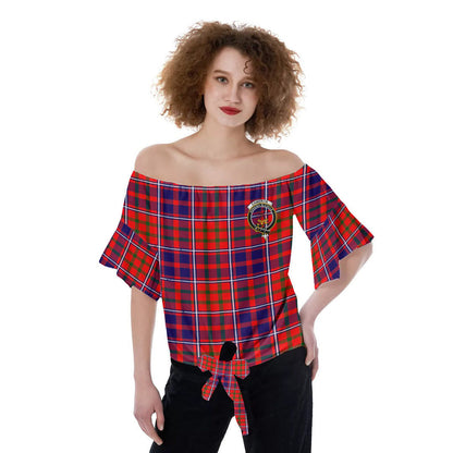 Cameron of Lochiel Modern Tartan Crest Off-Shoulder Blouse