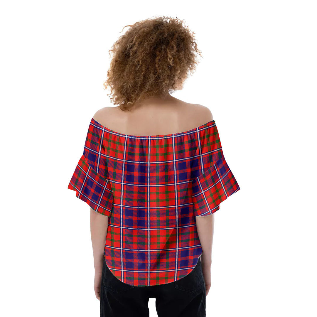 Cameron of Lochiel Modern Tartan Crest Off-Shoulder Blouse