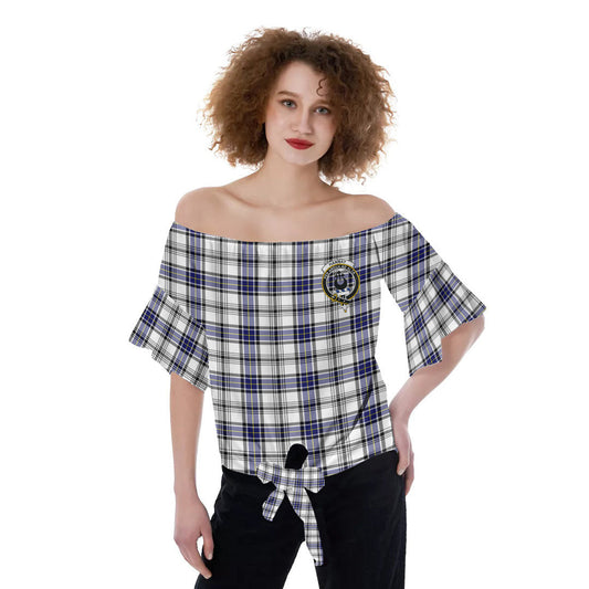 Hannay Modern Tartan Crest Off-Shoulder Blouse