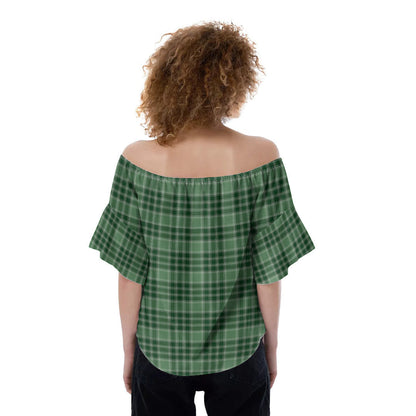 MacDonald Lord of the Isles Hunting Tartan Crest Off-Shoulder Blouse