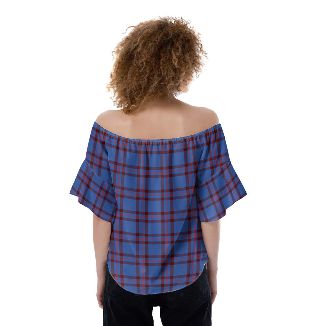 Elliot Modern Tartan Crest Off-Shoulder Blouse